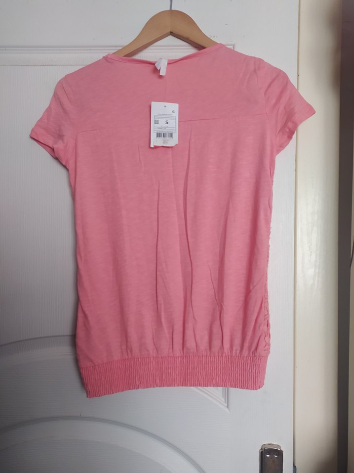 Kız Çocuk Pembe Kısa Kollu Triko Tişört - Görsel 3