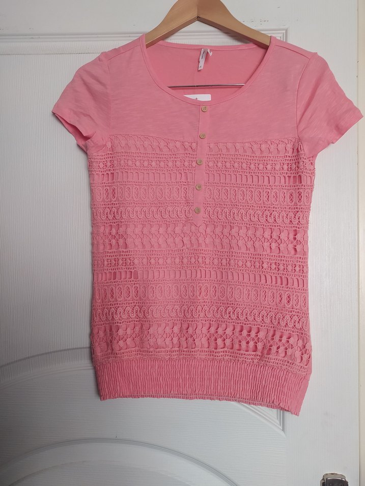 Kız Çocuk Pembe Kısa Kollu Triko Tişört - Görsel 2