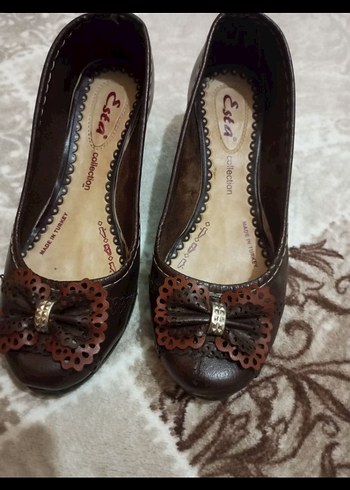 POLARİS Kahverengi Deri Dolgu Topuklu Kadın Babet - Görsel 7