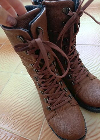 POLARİS Kahverengi Deri Bağcıklı Kadın Bot - Görsel 5