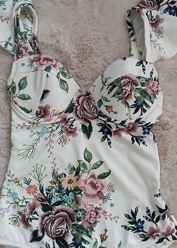 Çiçek Desenli Bohem Beyaz Mayo - Görsel 2