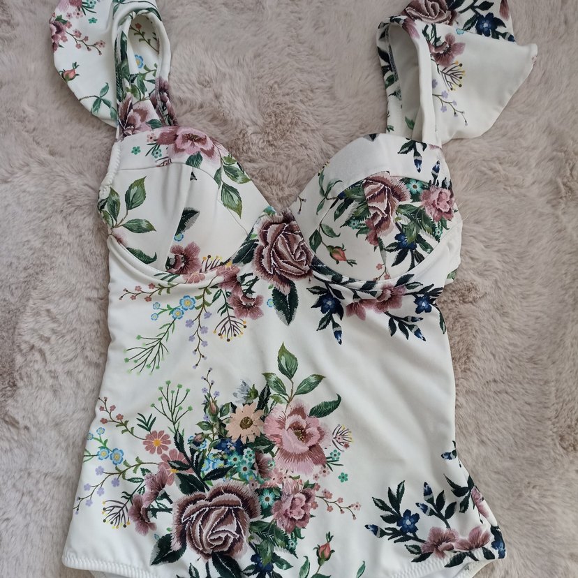 Çiçek Desenli Bohem Beyaz Mayo - Görsel 2