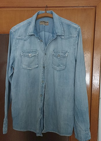 xl Beden Düğmeli Mavi Denim Kadın Gömlek