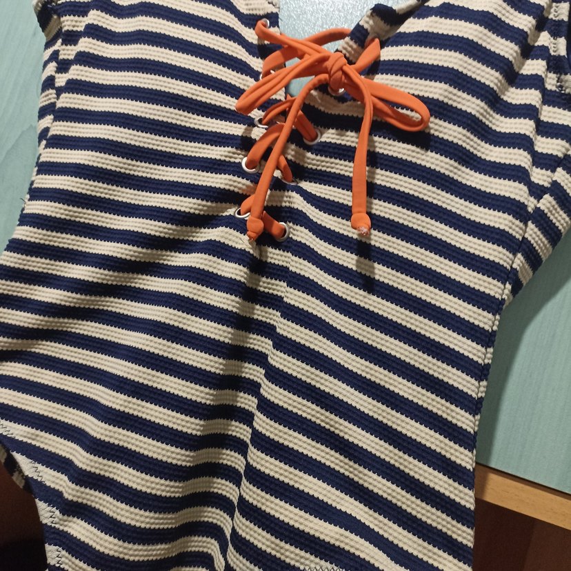 Lacivert Çizgili Bağcıklı Kadın Mayo - Görsel 5