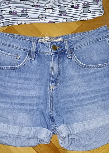 Kadın Mavi Denim Mini Şort - Görsel 3