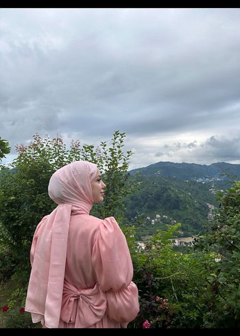 38 Beden pembe Renk Pudra Pembe Uzun Bohem Tesettür Abiye Elbise