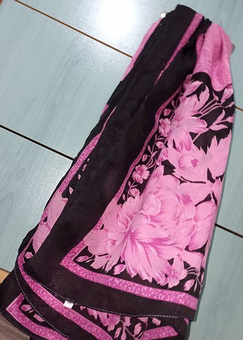 Pembe Siyah Desenli Bohem Kadın pareo - Görsel 5