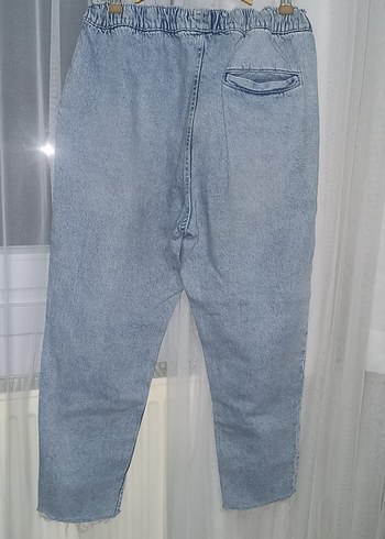 Düğmeli Mavi Kadın Bol Kesim Denim Pantolon - Görsel 2