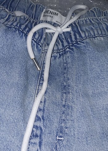 Düğmeli Mavi Kadın Bol Kesim Denim Pantolon - Görsel 4