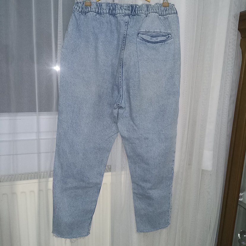 Düğmeli Mavi Kadın Bol Kesim Denim Pantolon - Görsel 2