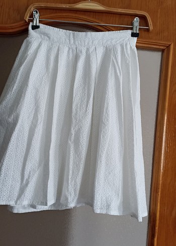 Pamuk Beyaz Pileli Midi Hamile Eteği - Görsel 4