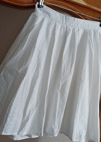 Pamuk Beyaz Pileli Midi Hamile Eteği - Görsel 5