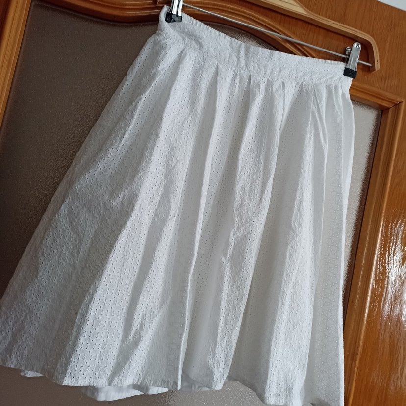 Pamuk Beyaz Pileli Midi Hamile Eteği - Görsel 5