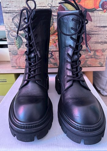 Nine West Siyah Deri Kadın Goth Botlar