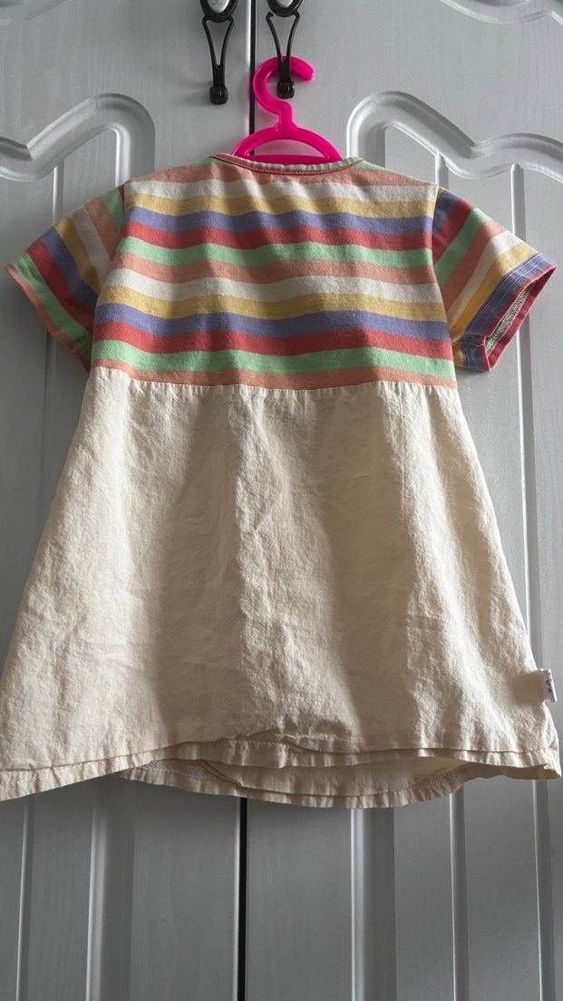 Bej Renkli Kız Çocuk Bohem Elbise - Görsel 2