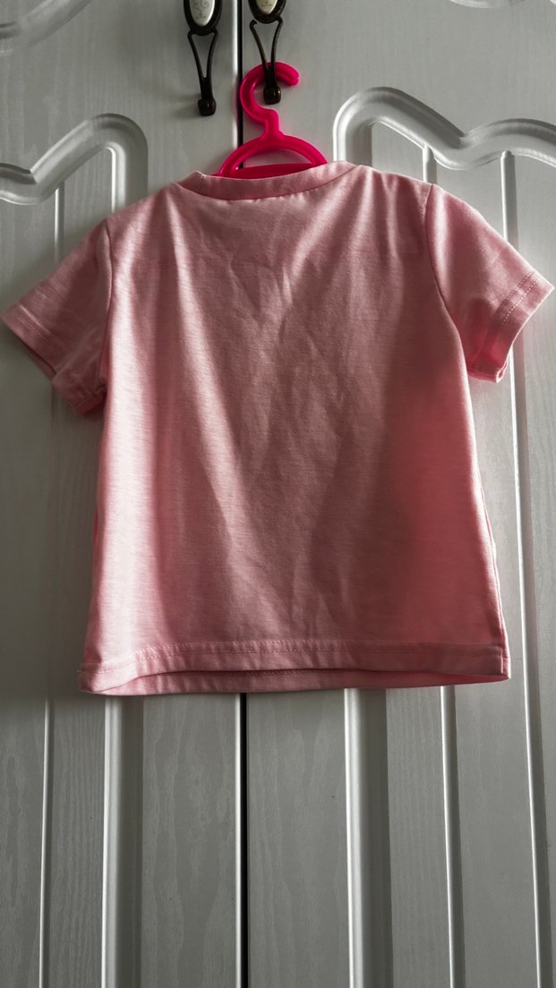 Kız Çocuk Pembe Baskılı Kısa Kollu Tişört - Görsel 3