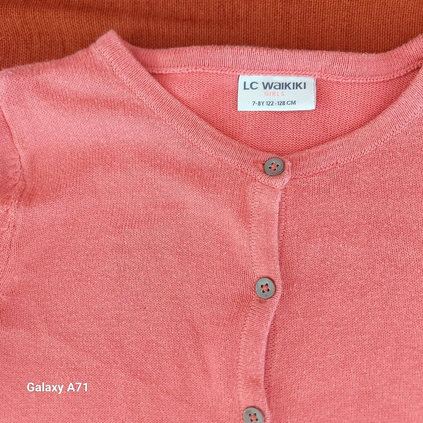 Pembe Düğmeli Kız Hırka beyaz ve pembe rengi mevcut - Görsel 2