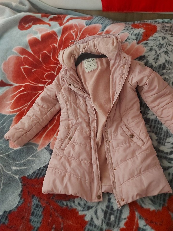 Düğmeli Pembe Kız Çocuk Mont - Görsel 2