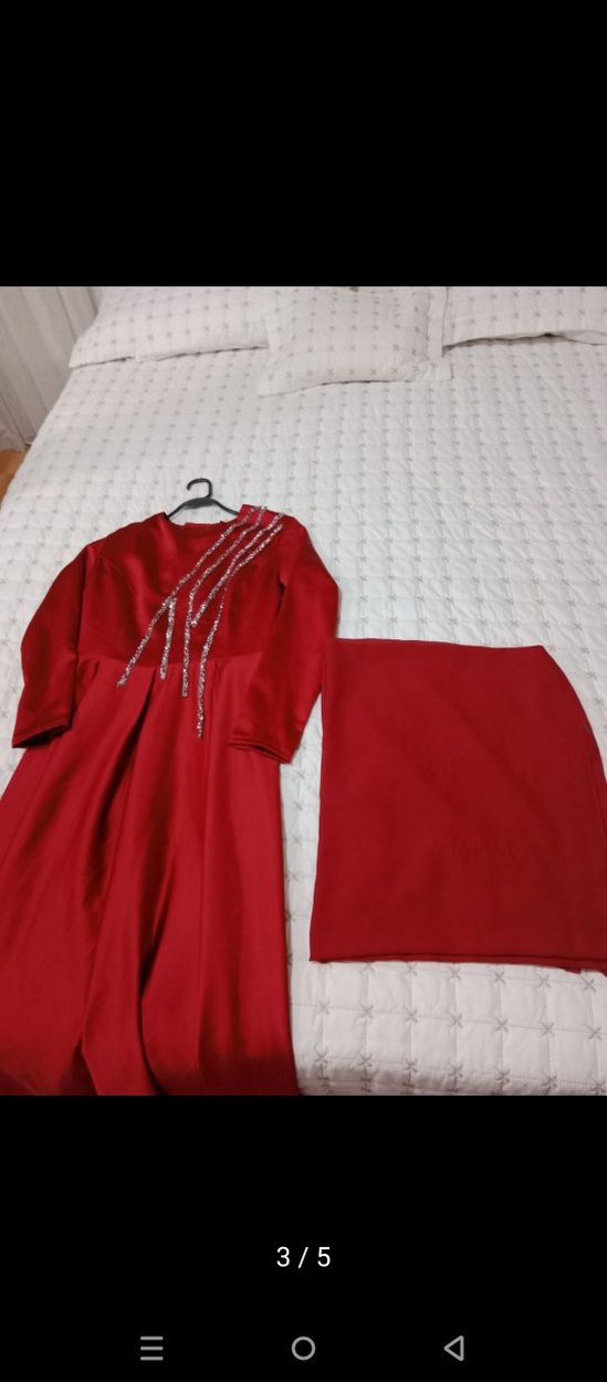 Bordo Uzun Kollu İşlemeli Kadın Elbise - Görsel 3