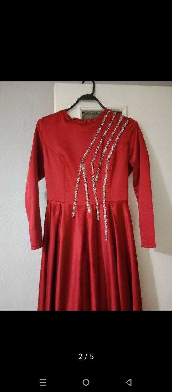 Bordo Uzun Kollu İşlemeli Kadın Elbise - Görsel 2