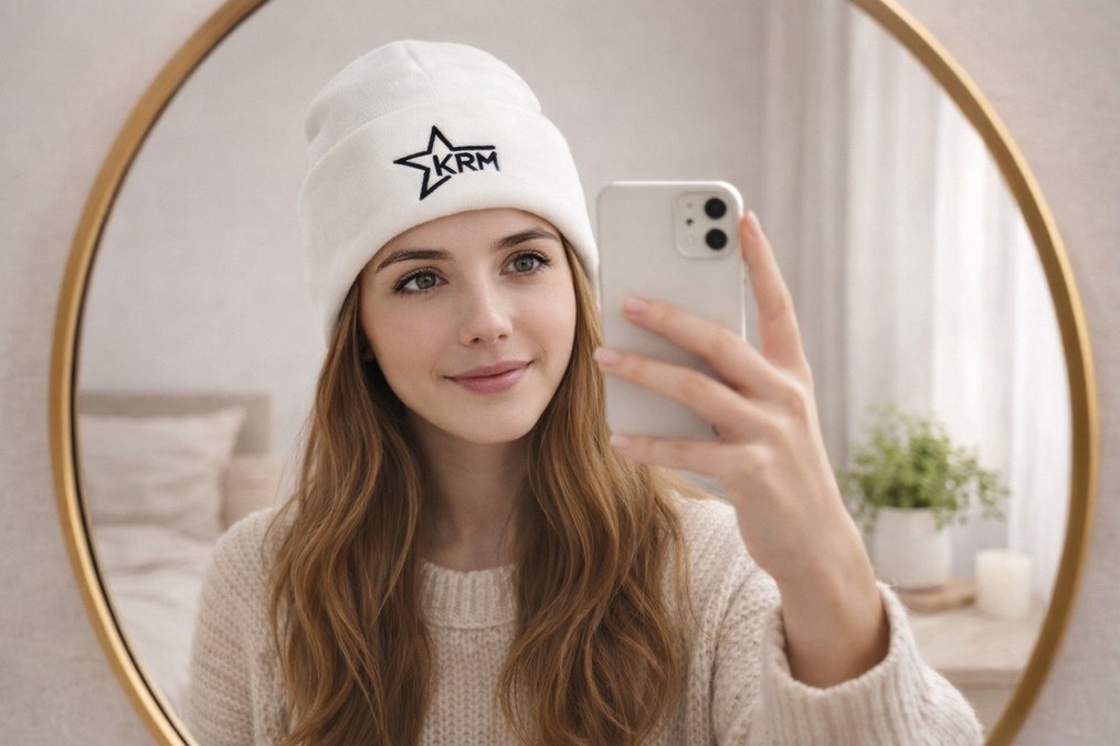 Kadın Beyaz ve Siyah Nakışlı Örgü Bere - Görsel 3