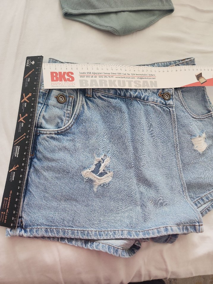 Mavi Düğmeli Kadın Mini Denim Şort etek - Görsel 4