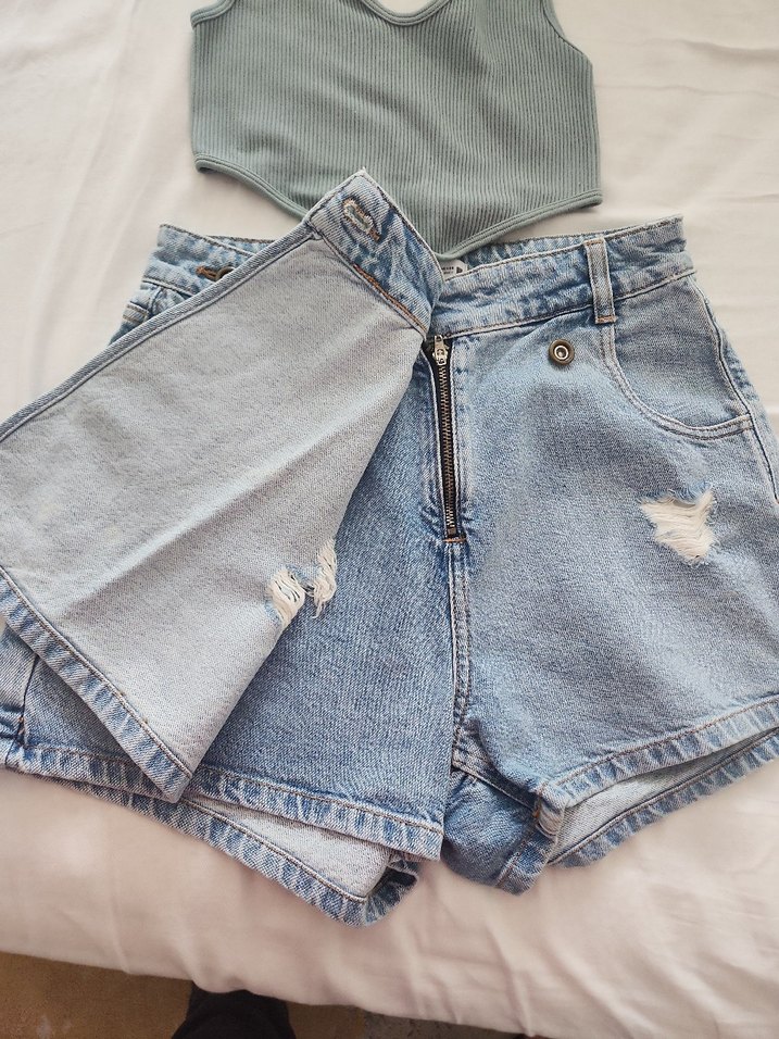 Mavi Düğmeli Kadın Mini Denim Şort etek - Görsel 5