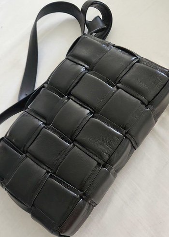 Siyah Kareli Deri Tokalı Kadın Çanta - Görsel 7