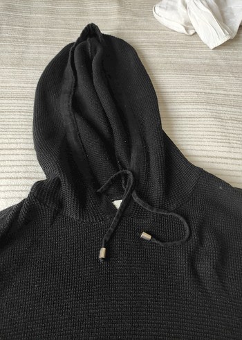l Beden Siyah Kapüşonlu Uzun Kollu Sweatshirt