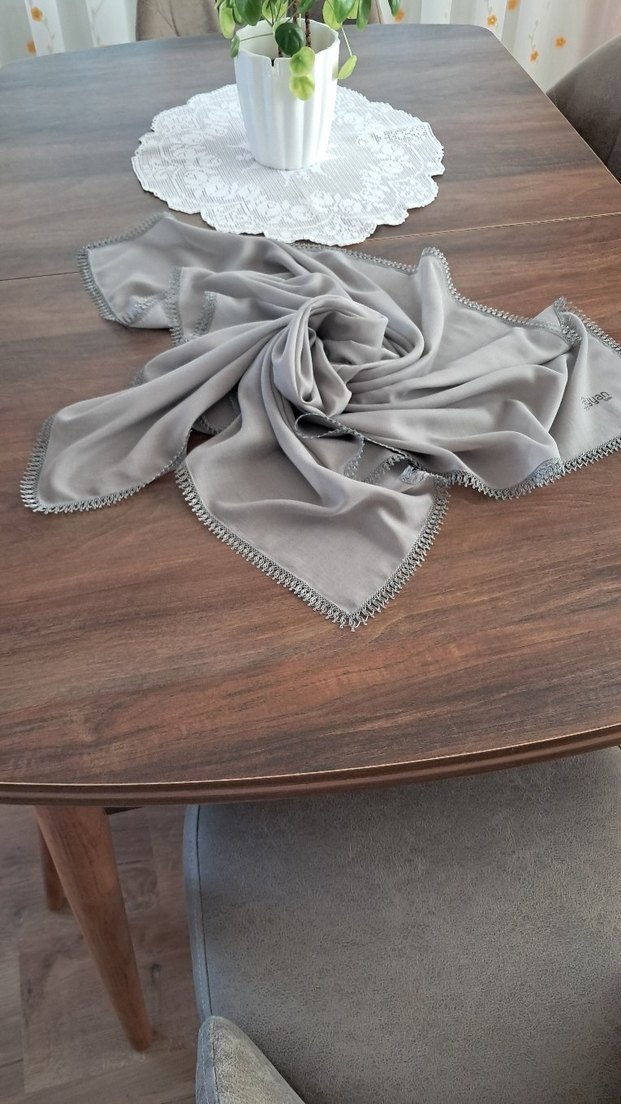 Gri renk iğne oyası çember yazma - Görsel 5