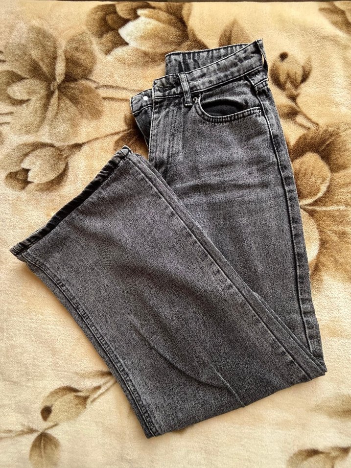 Gri Kadın Salaş Midi Boy Denim Pantolon - Görsel 4