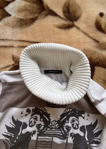 Vintage Kahverengi Dik Yaka Kadın Triko Kazak - Görsel 4