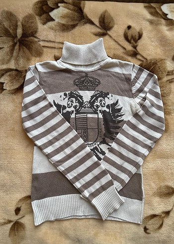 Vintage Kahverengi Dik Yaka Kadın Triko Kazak - Görsel 7