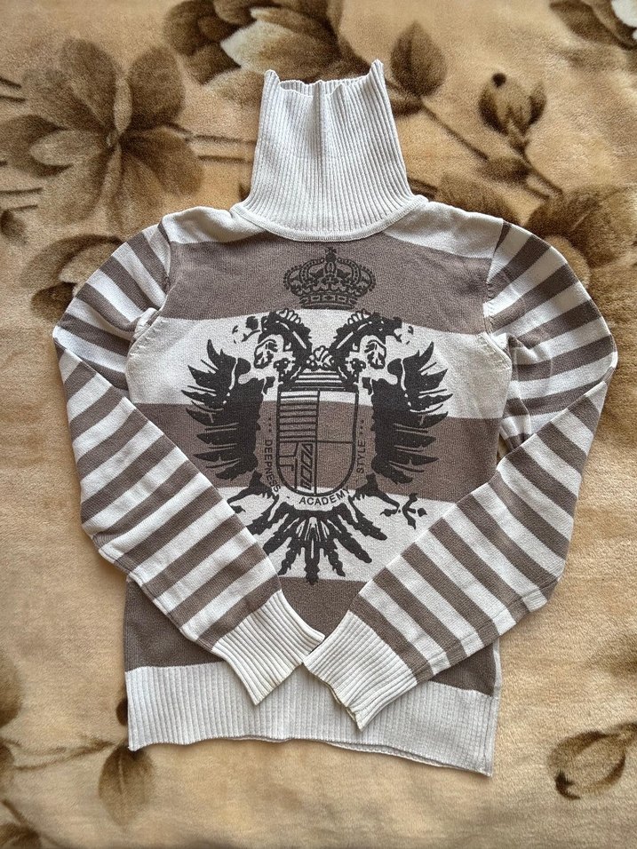 Vintage Kahverengi Dik Yaka Kadın Triko Kazak - Görsel 2