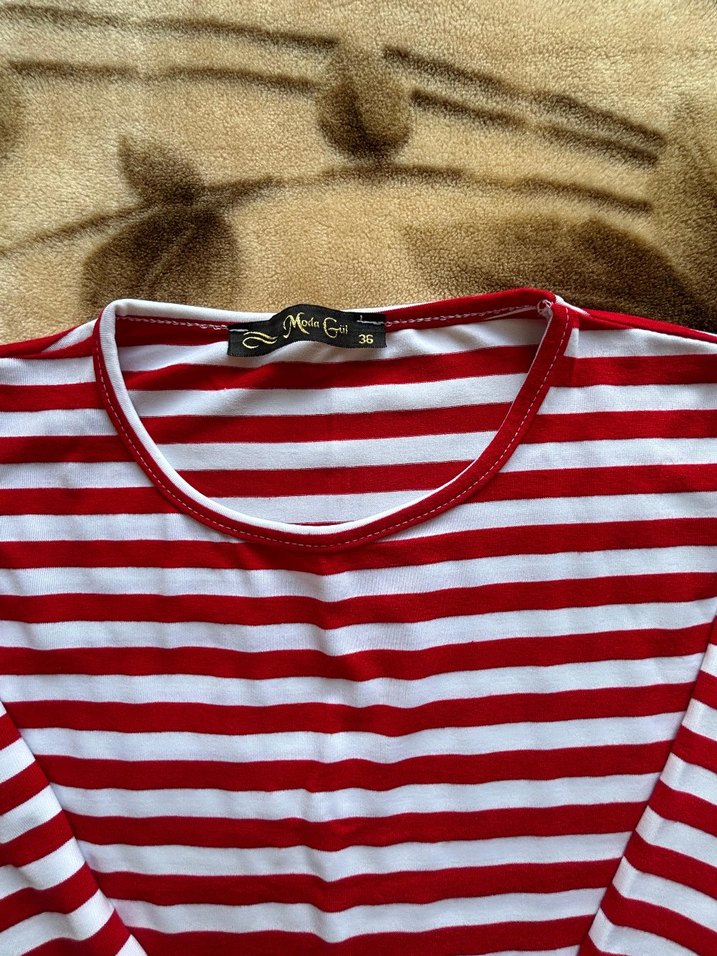 ÇİZGİLİ FIRFIRLI KIRMIZI TUNİK - Görsel 2