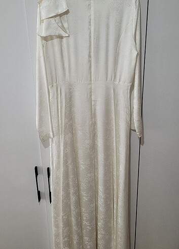 Ekru saten elbise - Görsel 6