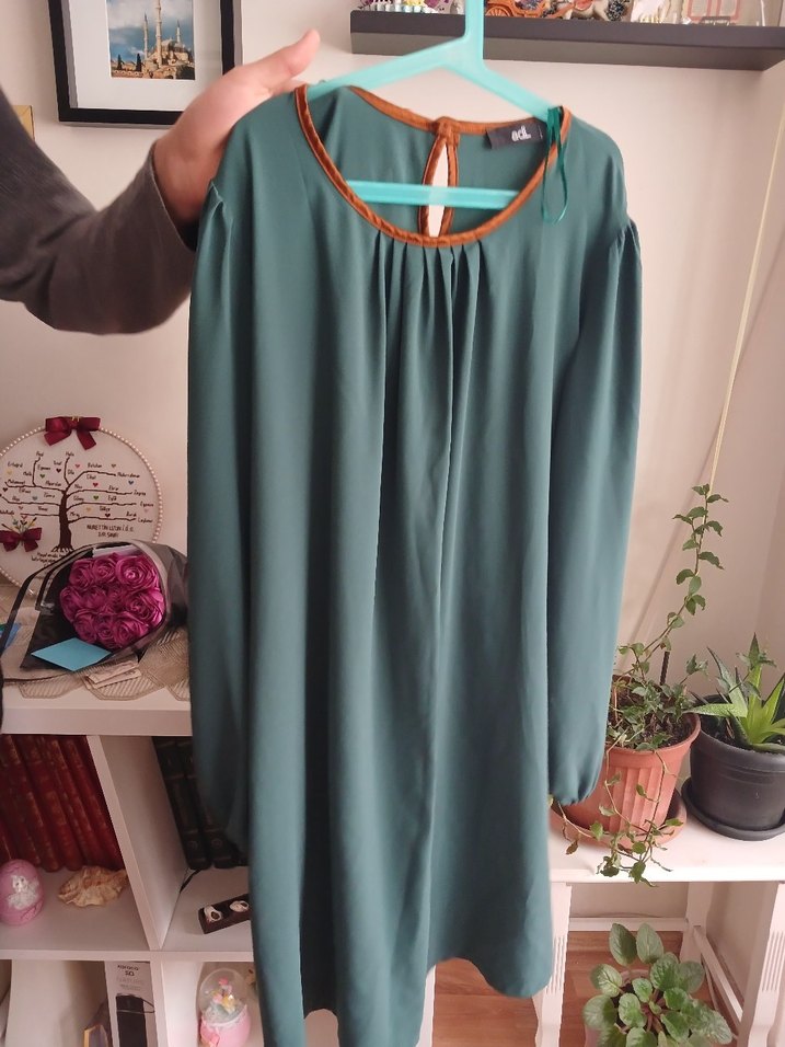 Turkuaz Bohem Uzun Kollu Midi Tunik - Görsel 2