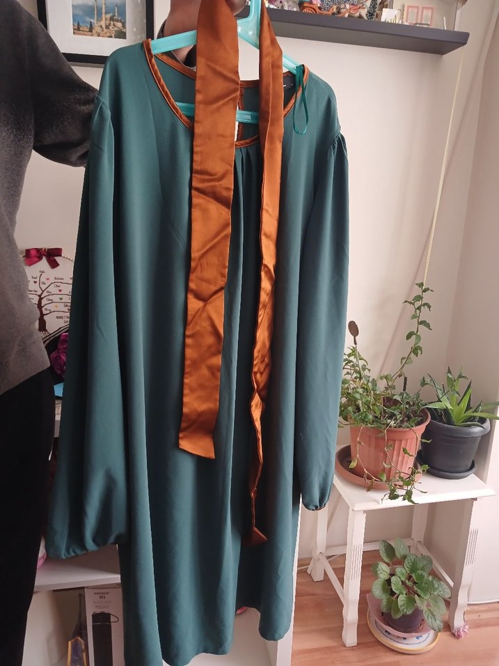 Turkuaz Bohem Uzun Kollu Midi Tunik - Görsel 3