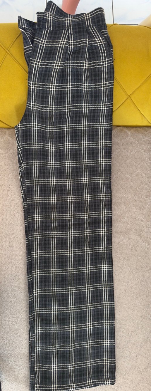 Gri Ekose Pileli Kadın Kumaş Pantolon - Görsel 3