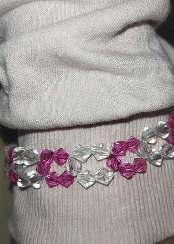 Pembe İşlemeli Boncuklu Bohem Bileklik - Görsel 2