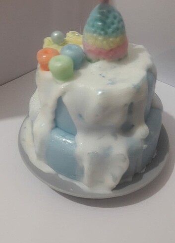 Pamuk şeker kokulu soyawax 2 katlı yaşpasta mum  - Görsel 2