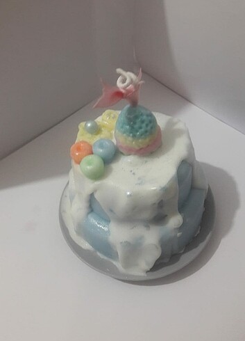 Pamuk şeker kokulu soyawax 2 katlı yaşpasta mum  - Görsel 5