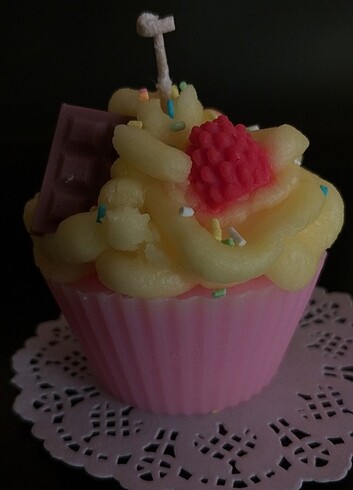 Meyveli çikolatalı cupcake mumu  pembe - Görsel 5