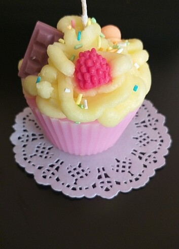 Meyveli çikolatalı cupcake mumu  pembe - Görsel 7