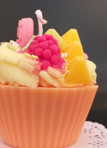 Somon çoklu Meyvi çikolatalı cupcake mumu hediyelik dekoratif  - Görsel 6