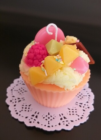 Somon çoklu Meyvi çikolatalı cupcake mumu hediyelik dekoratif  - Görsel 8