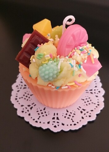 Somon çoklu Meyvi çikolatalı cupcake mumu hediyelik dekoratif  - Görsel 11
