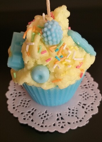 Açık mavi çoklu Meyvi çikolatalı cupcake mumu hediyelik dekorati - Görsel 2