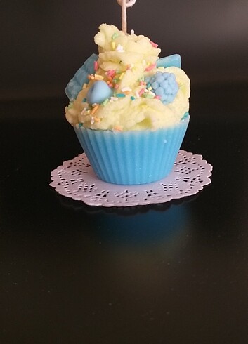 Açık mavi çoklu Meyvi çikolatalı cupcake mumu hediyelik dekorati - Görsel 3