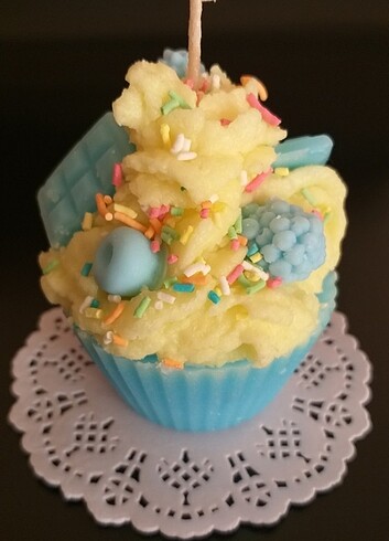 Açık mavi çoklu Meyvi çikolatalı cupcake mumu hediyelik dekorati - Görsel 4